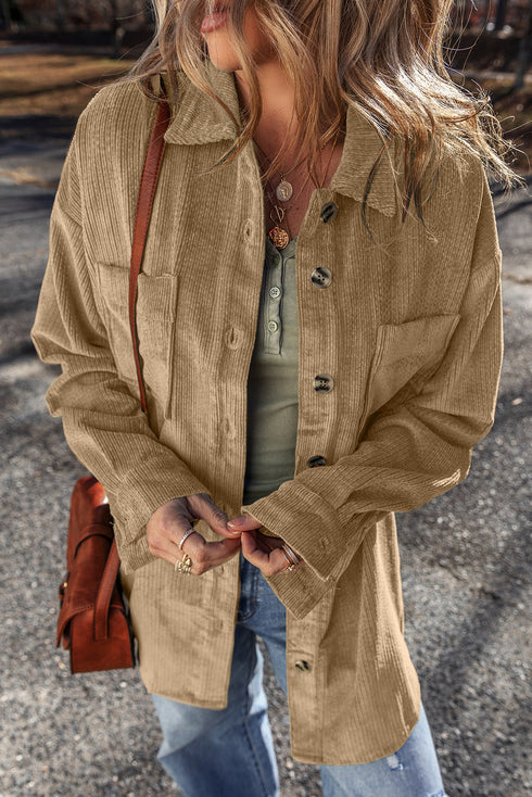 Patched Pocket Button Up Corduroy Shacket